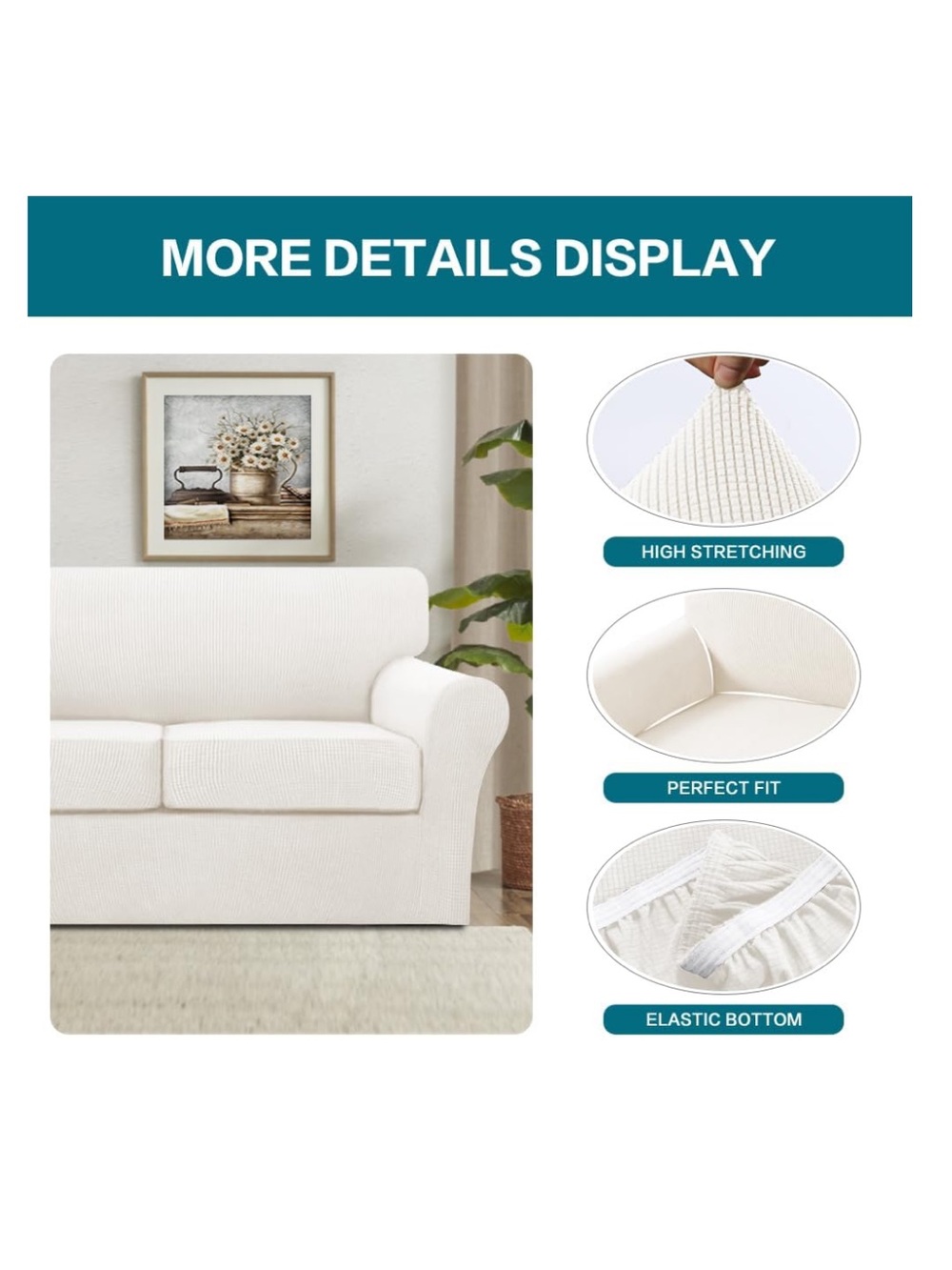 Pet-Friendly Sofa Slipcover Large (3-Cushion) - Porcelain - Picture 12 of 16